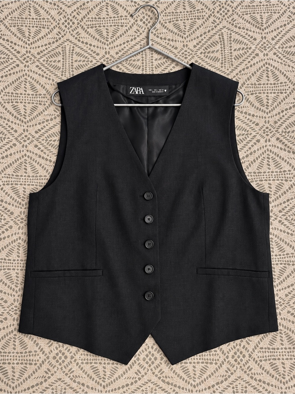 ZARA Black Linen Blend Tailored Vest – Size L